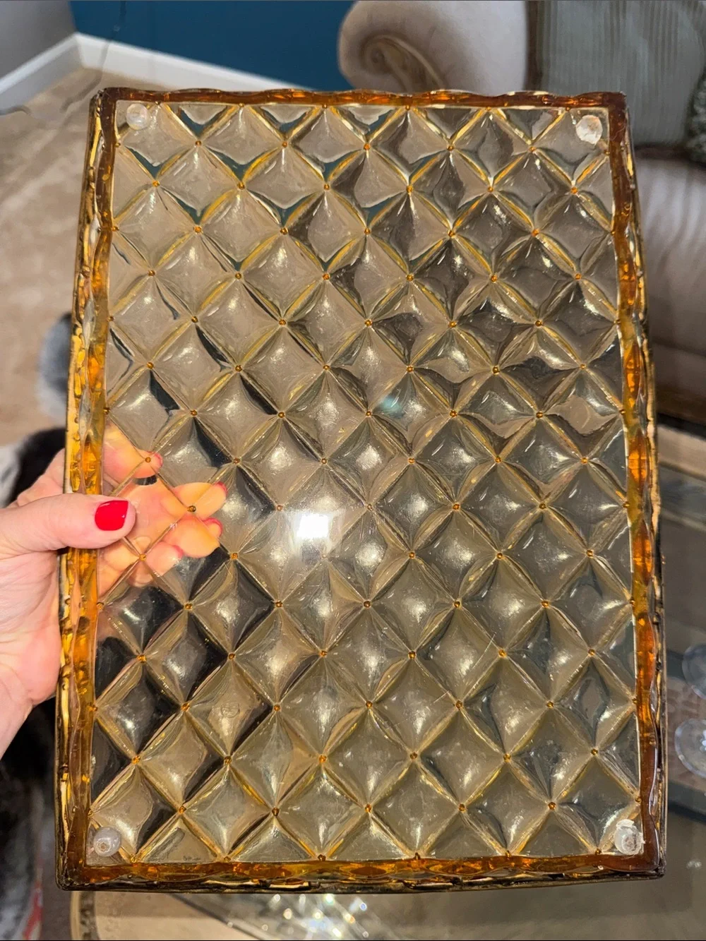 Vintage Hollywood Regency MCM Lucite Vanity  Tray with  Ornate Faux Metal Trim